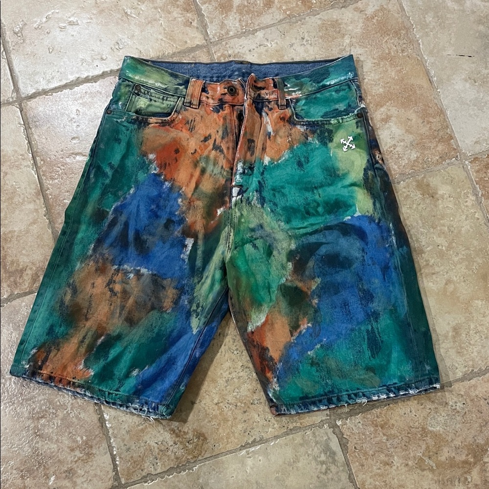 Off White Multicolor Artistic Tie-Dye Unisex Jorts